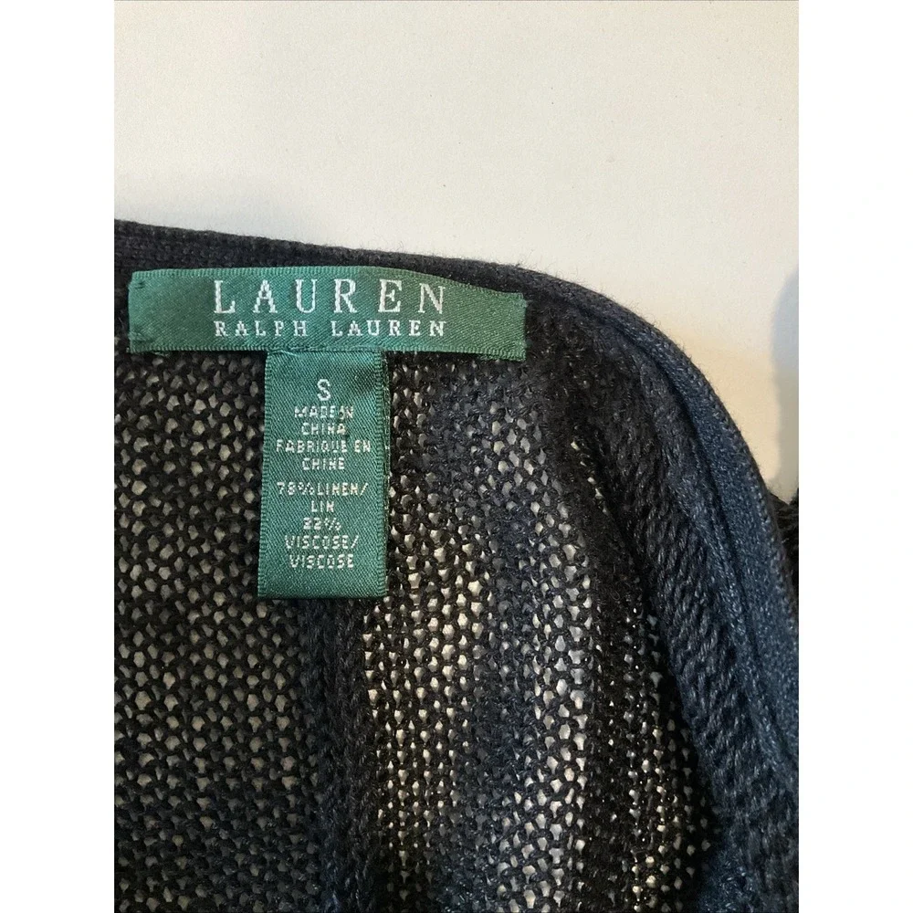 Lauren Ralph Lauren Black Sheer Linen Blend Open Cardigan Sweater Dolman Sleeve‎